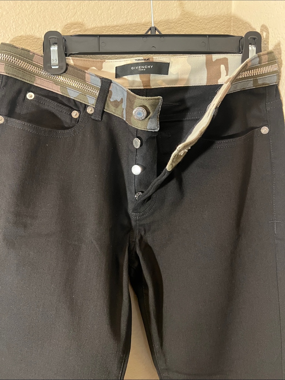 Givenchy Black Slim Straight Jeans with Camo Waistband